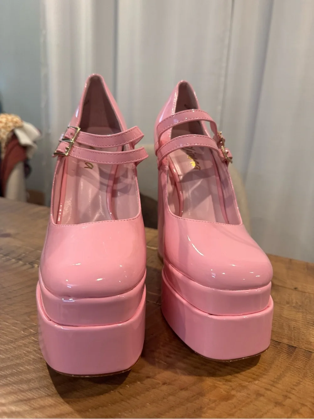 Pink Platform Mary Jane 6in Heels 7.5